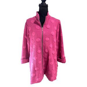Ali Miles Dusty Pink Polka Dot Textured Zip-Up Jacket L Tunic Top Artsy Casual
